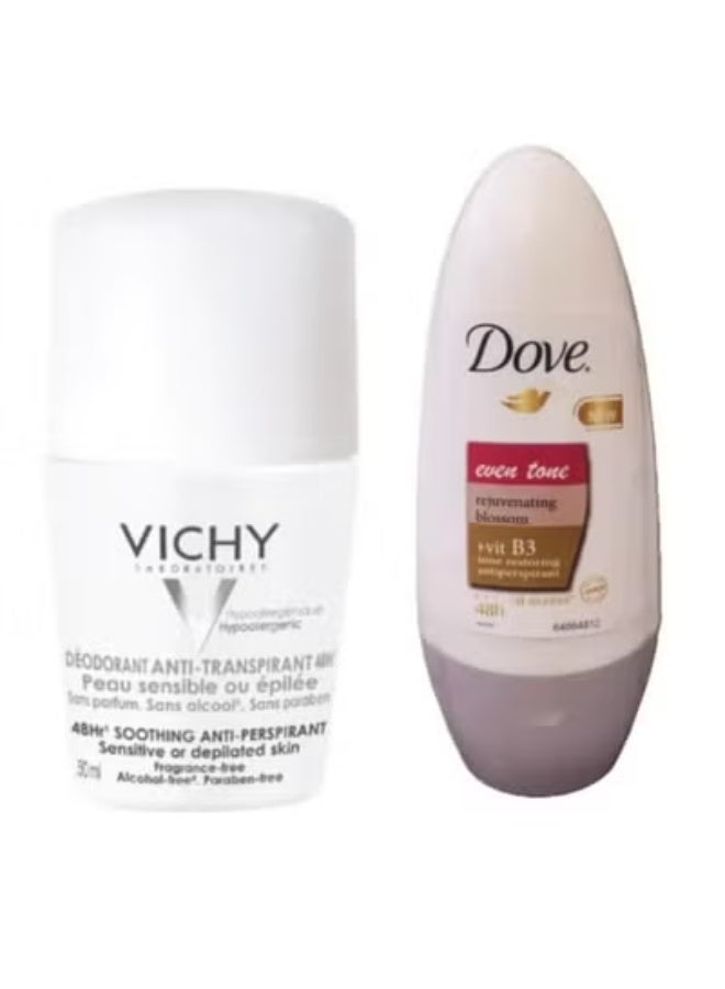 Dove Deodorant Roll On Even Tone Women 50ml plus 24 Hour Deodorant 50ml - Image 1